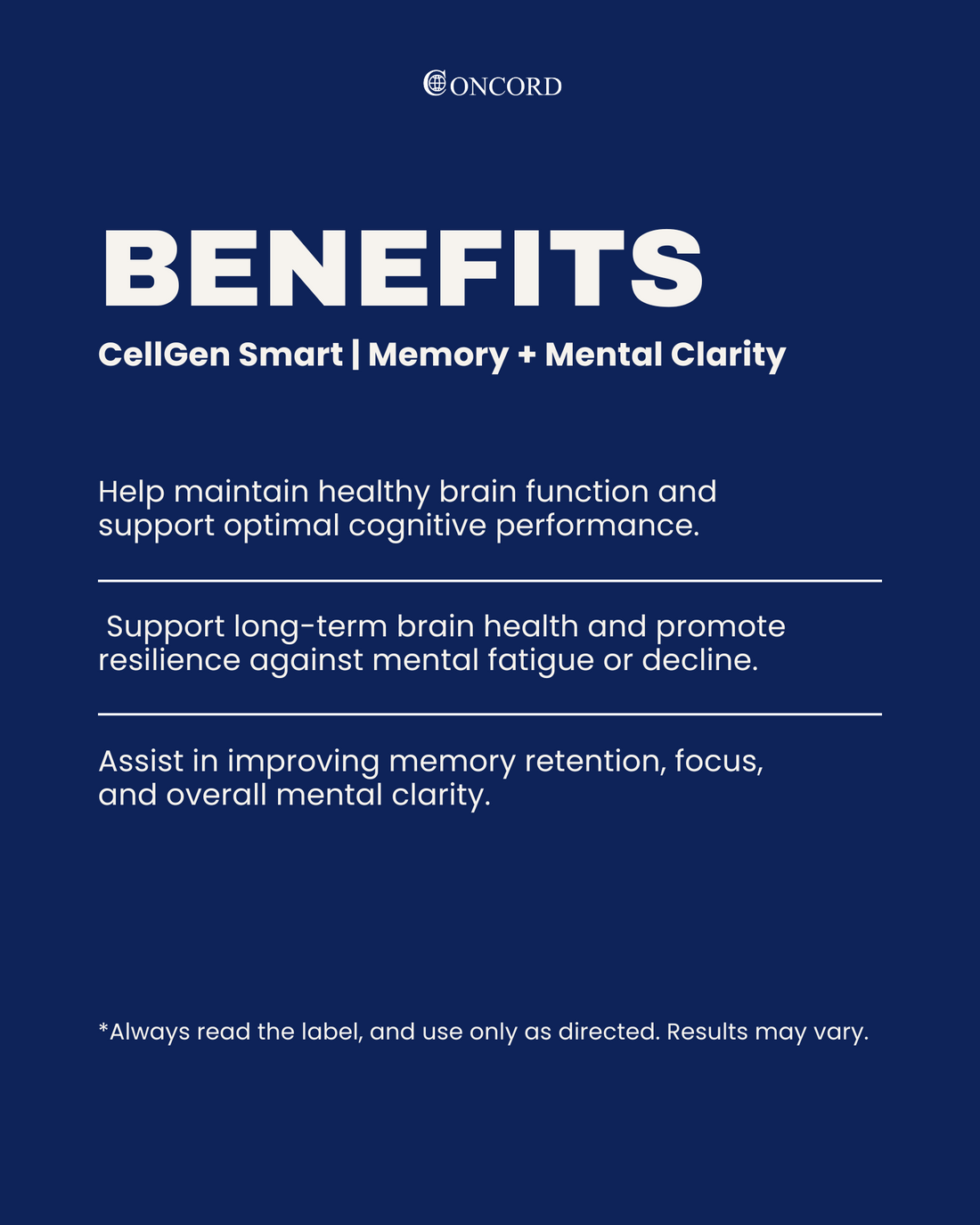 Concord CellGen Smart benefits text on a blue background