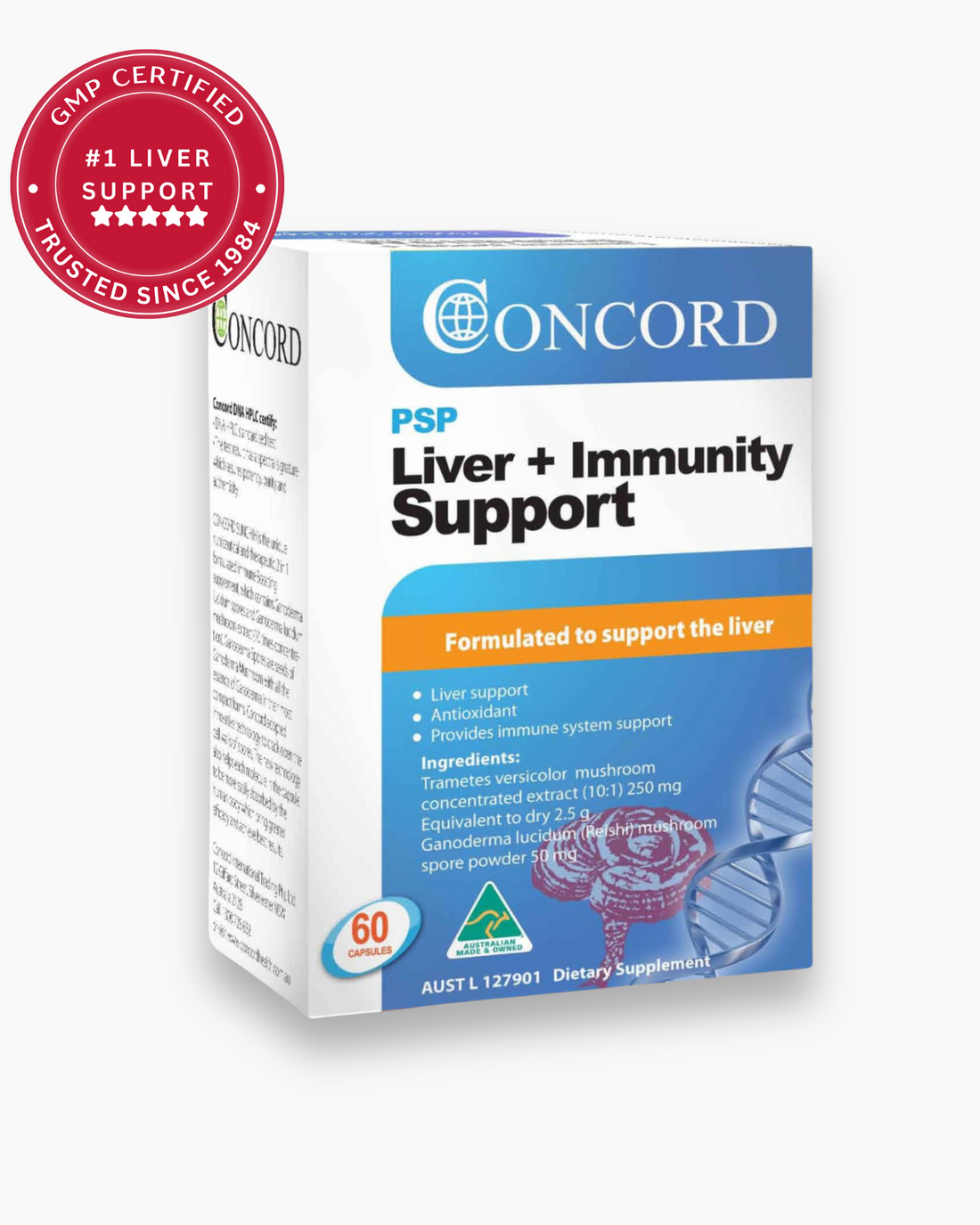 Concord PSP Liver + Immunity Support supplement box on a white background