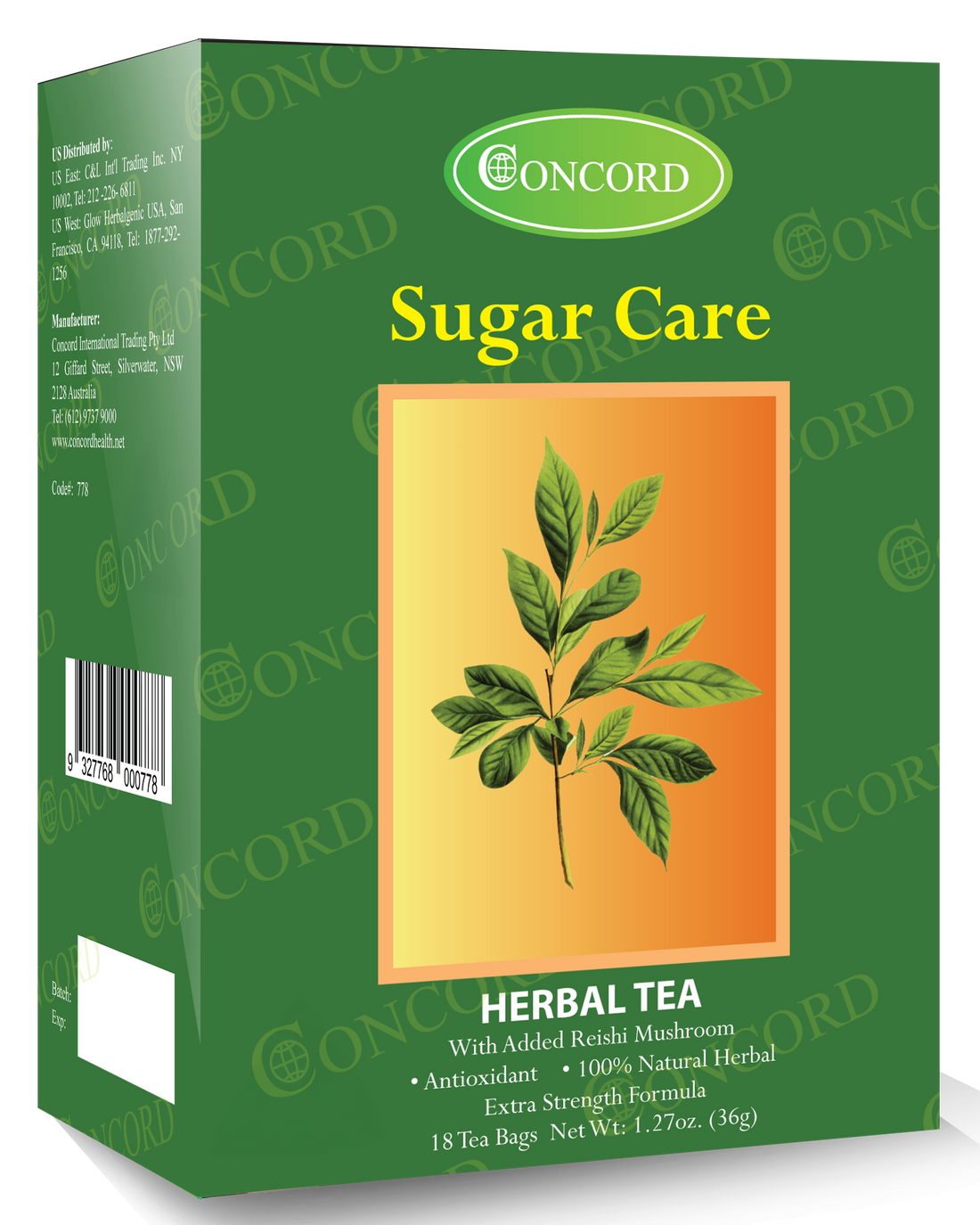 Concord Sugar Care Herbal Tea box background removed