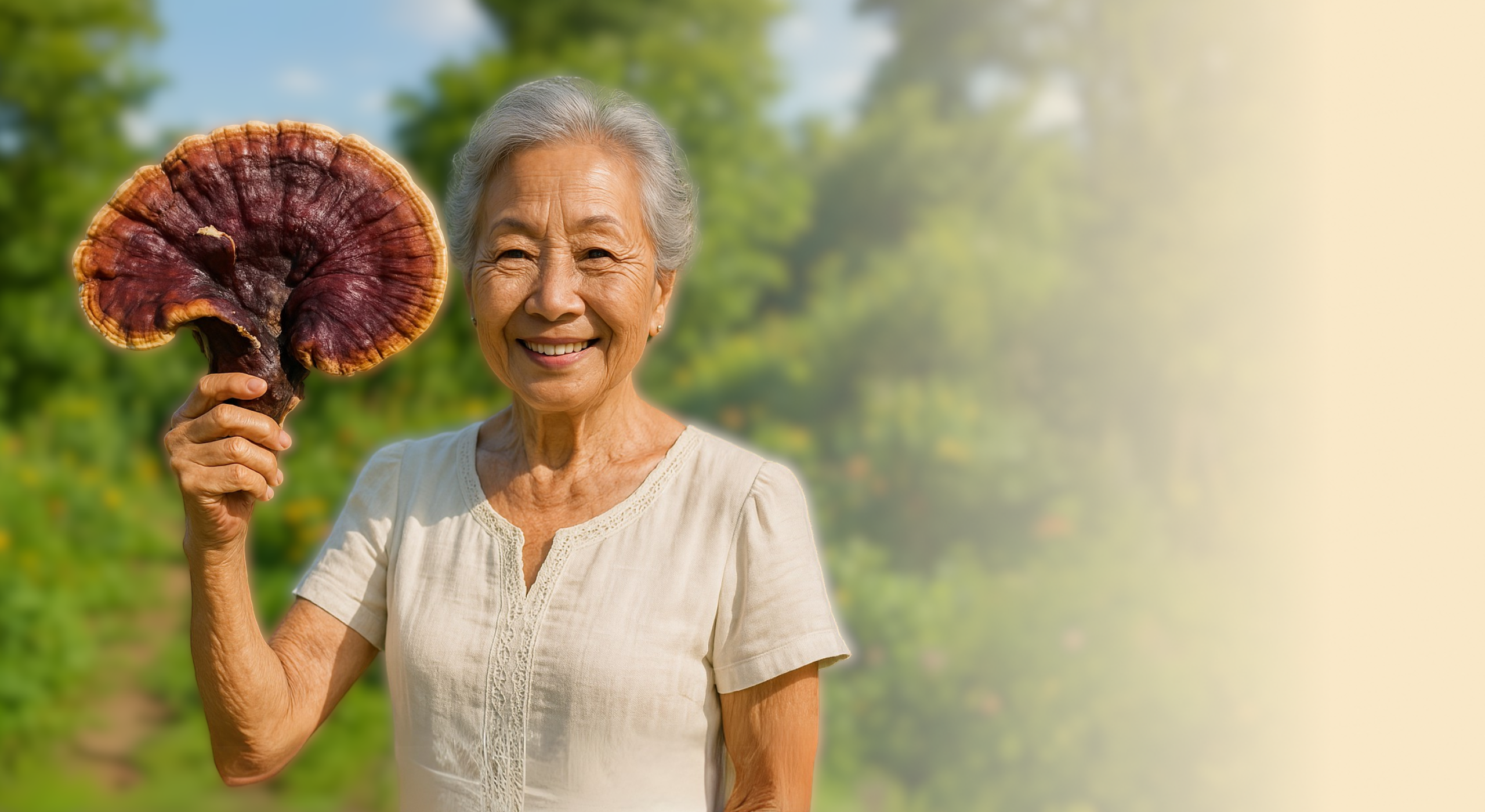 Elder woman holding ganoderma