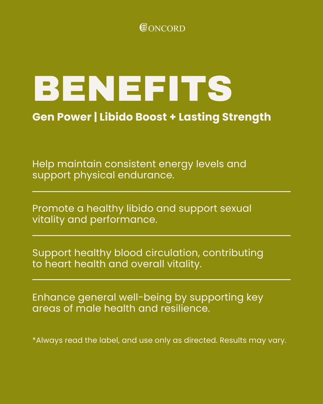 Concord gen power benefits on a green background