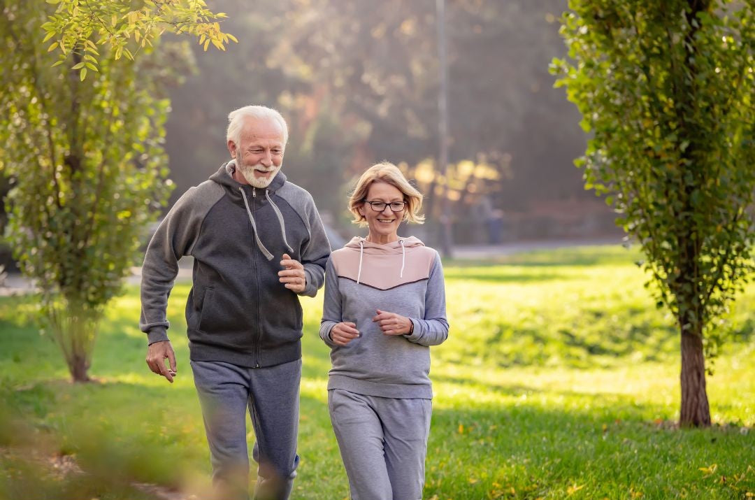 healthy couple seniors jogging